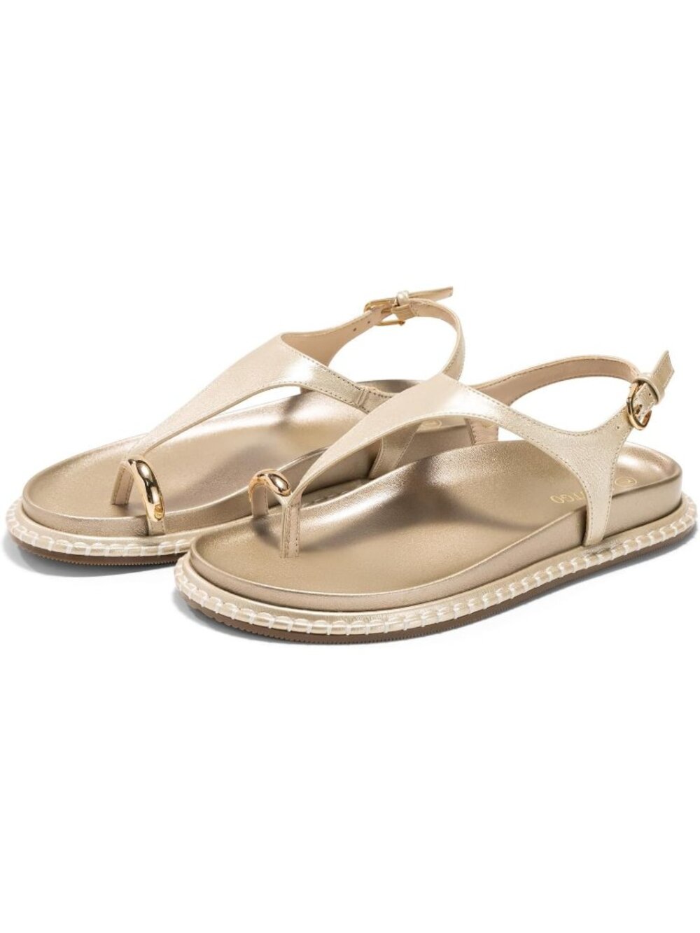 Women's Gold Summer Comfortable T Strap Ring Toe Ankle Strap Beach Flat Sandals